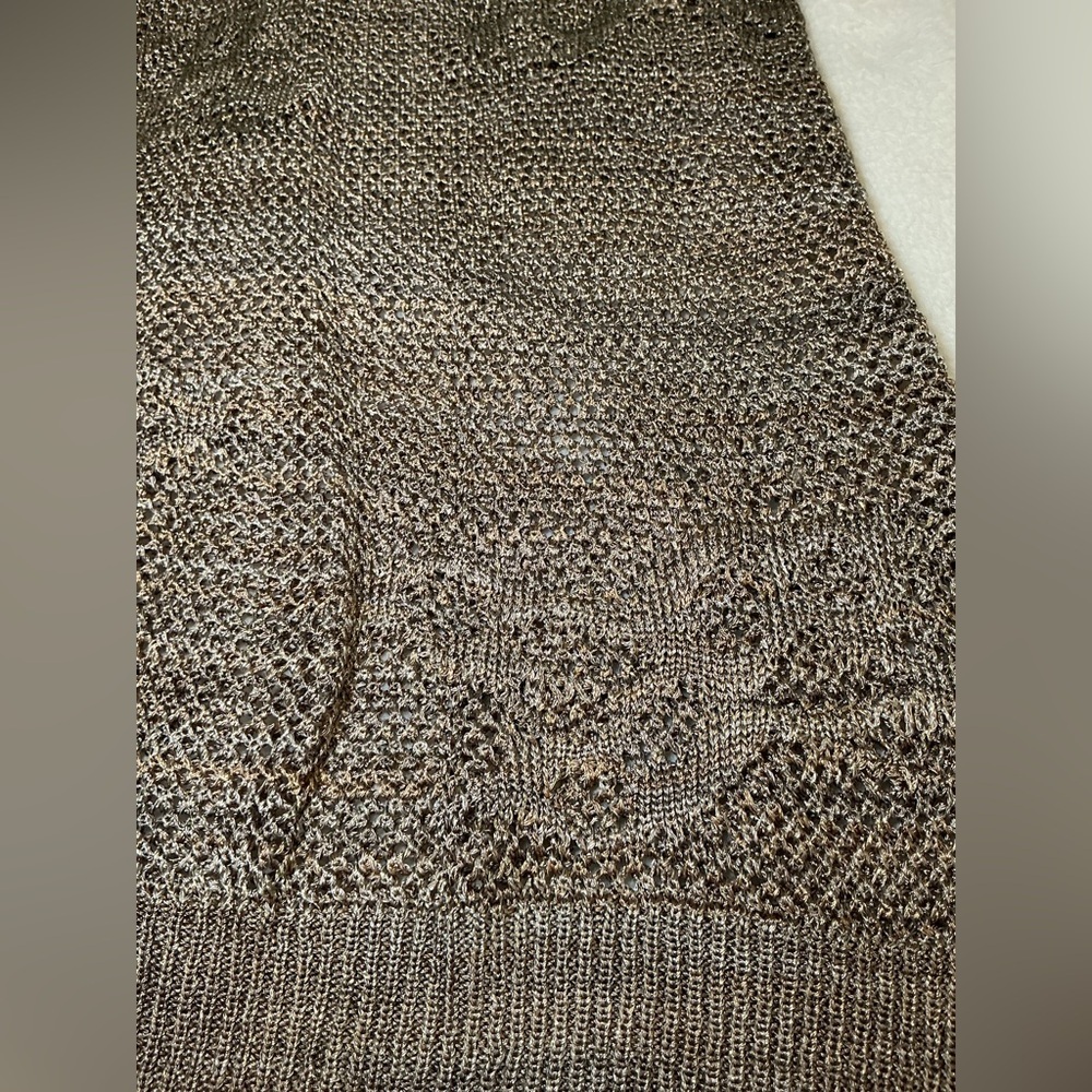 Brown and gold Knit cut out shoulders Sweater top - Picture 6 of 8
